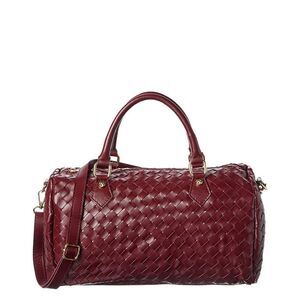 Persaman New York Greta Handwoven Leather Duffel Bag, Red